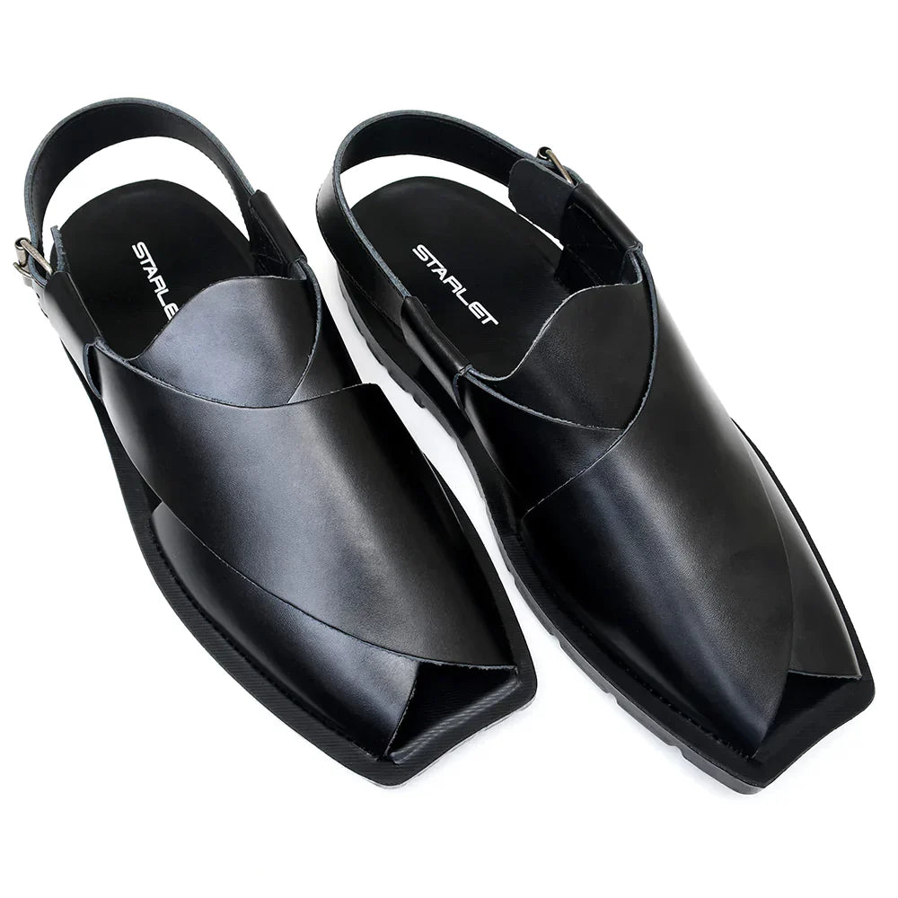 LEATHER PESHAWARI CHAPPAL - NPT-01 BLACK