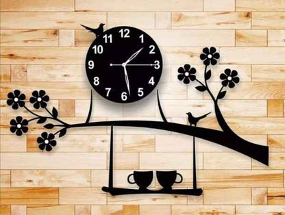 3D Wall Clock with Birds, Tree & Coffee Cups | DIY Wooden Decor