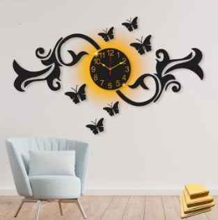 Unique Style 3D Butterfly Clock | Wooden Wall Decor with LED Light