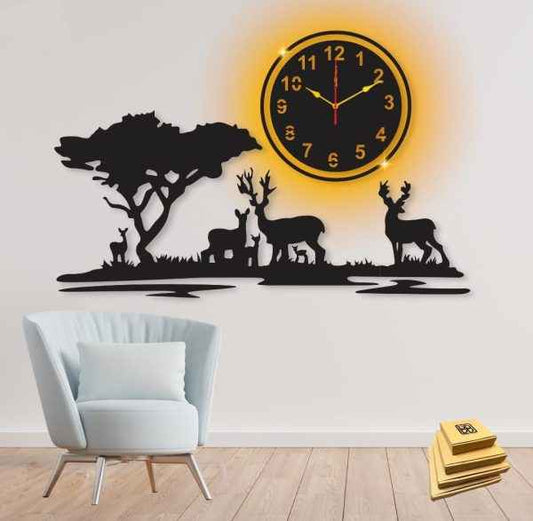 3D Jungle Wooden Wall Clock  | Wooden & Lighted | Home Decor