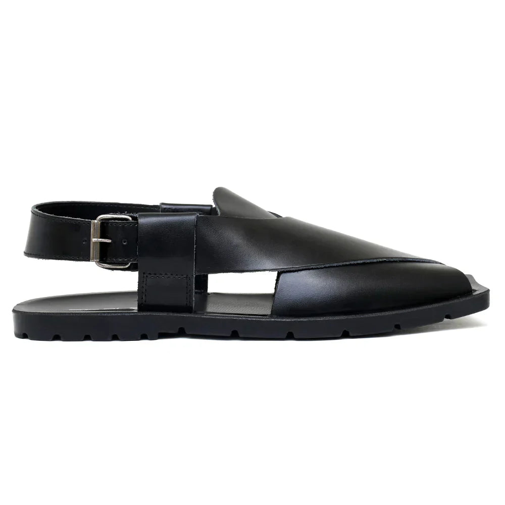 LEATHER PESHAWARI  CHAPPAL - NPT-01 BLACK