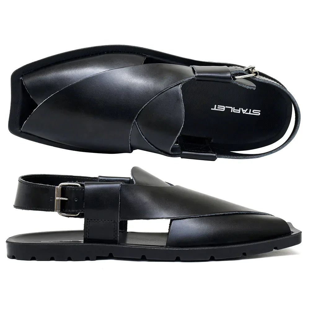 LEATHER PESHAWARI  CHAPPAL - NPT-01 BLACK